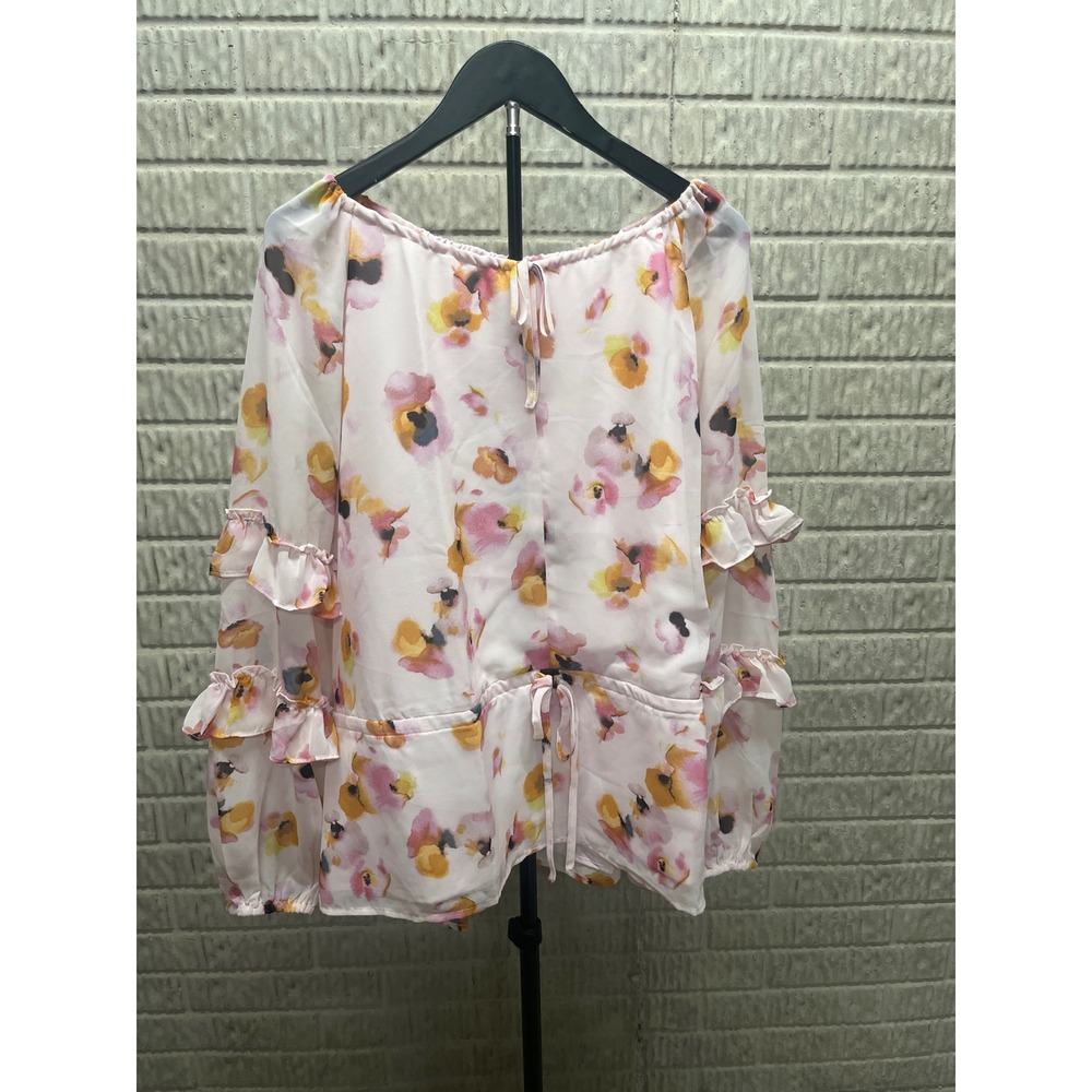 The Pioneer Woman Blush Floral Ruffle Sleeve Peplum Top XXL NWT - Picture 1 of 3